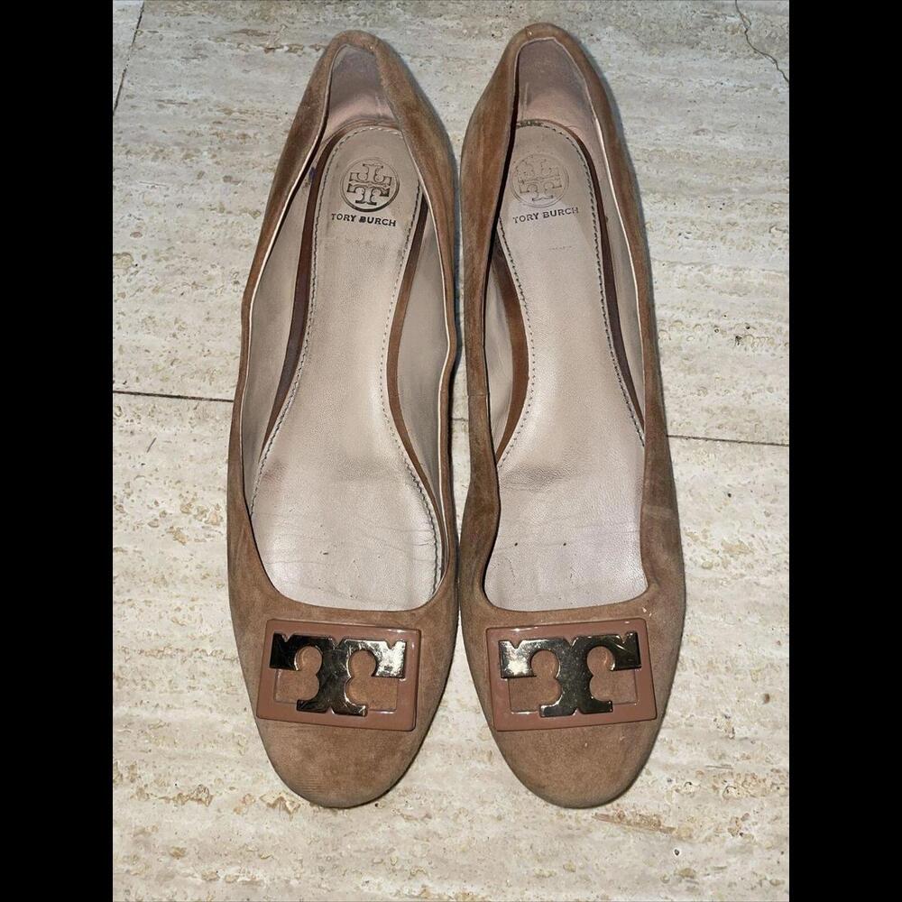 Tory Burch Gigi Suede block Heels Cognac Brown Women's Size 10- runs big